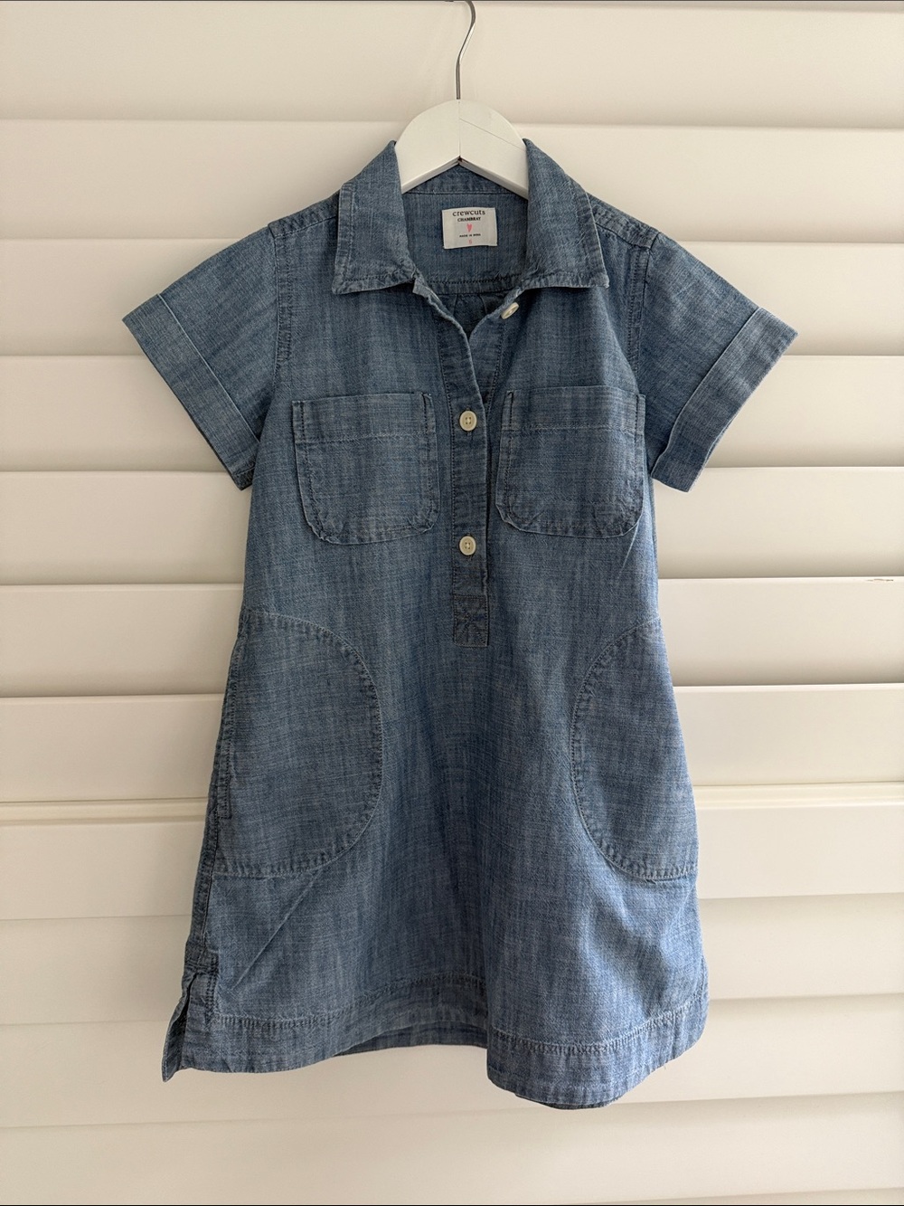 Crewcuts Light Blue Denim Polo Dress with Patch Pockets